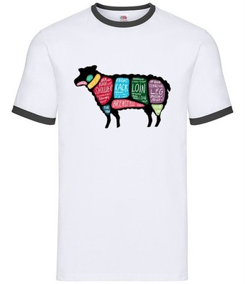 Dressdown Butcher Sheep Diagram Herren T-Shirt Ringer Baumwolle Kurzarm