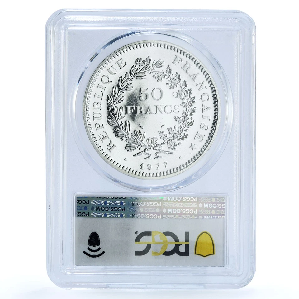 Francia 50 francos Hércules KM-941.1 Gad-882 F-427 MS 67 PCGS moneda de plata 1977 Foto 4 de 4