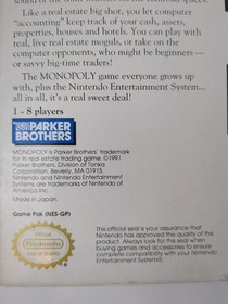 Monopoly (Nintendo Entertainment System NES) Works Complete In Box Manual Game 