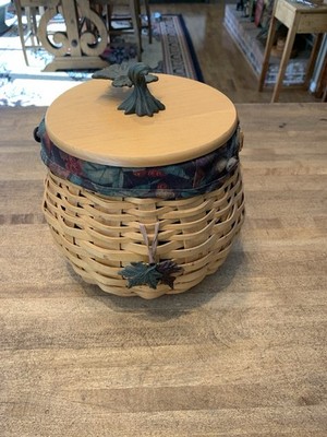 Longaberger Pumpkin Patch Basket-Wood Lid-Leaf Knob-2001-Fall-Harvest