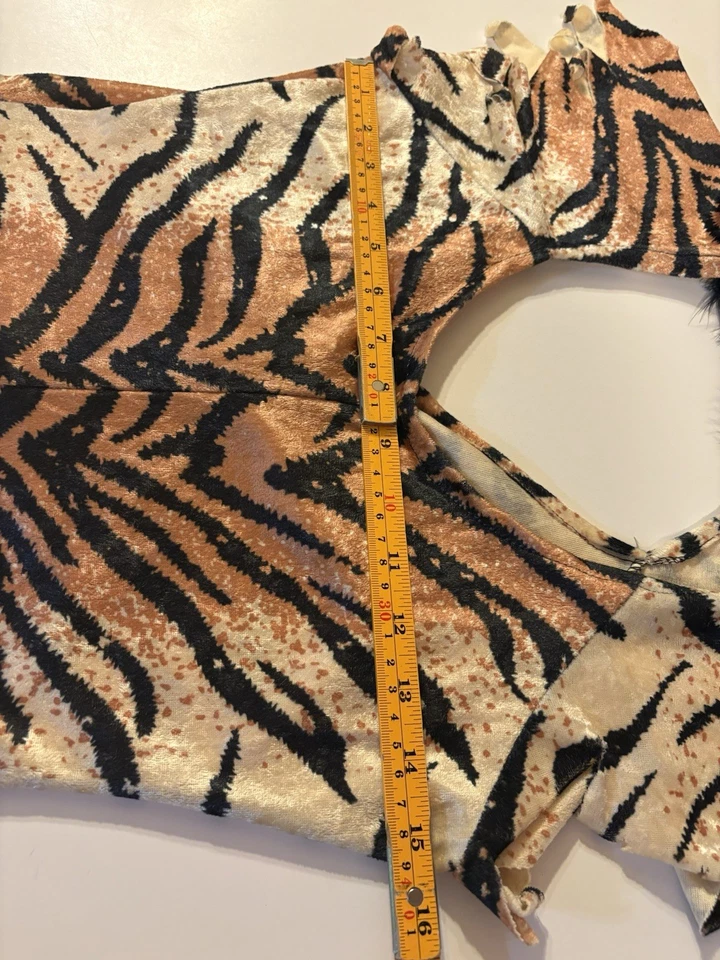 Women’s Tiger Print Dress Feather Trim Costume Cavewoman Size Small - Image 4 of 4