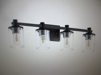 Yansun 28 in. 4 Light Matte Black Industrial Modern Cylinder Vanity Light