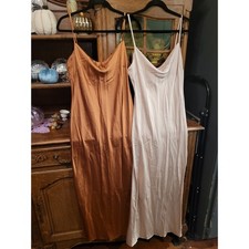 Express Satin Cowl Neck Maxi Slip Dresses Size L Lot of 2 Copper Ivory