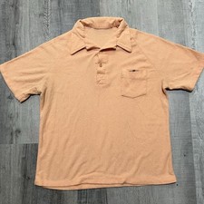 VTG 70s California Terry Cloth Shirt Preppy Fuzzy MOD Disco Peach Polo Mens M