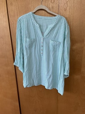 Woman s 3x Christopher & Banks Mint Green and White Quarter Length Sleeve