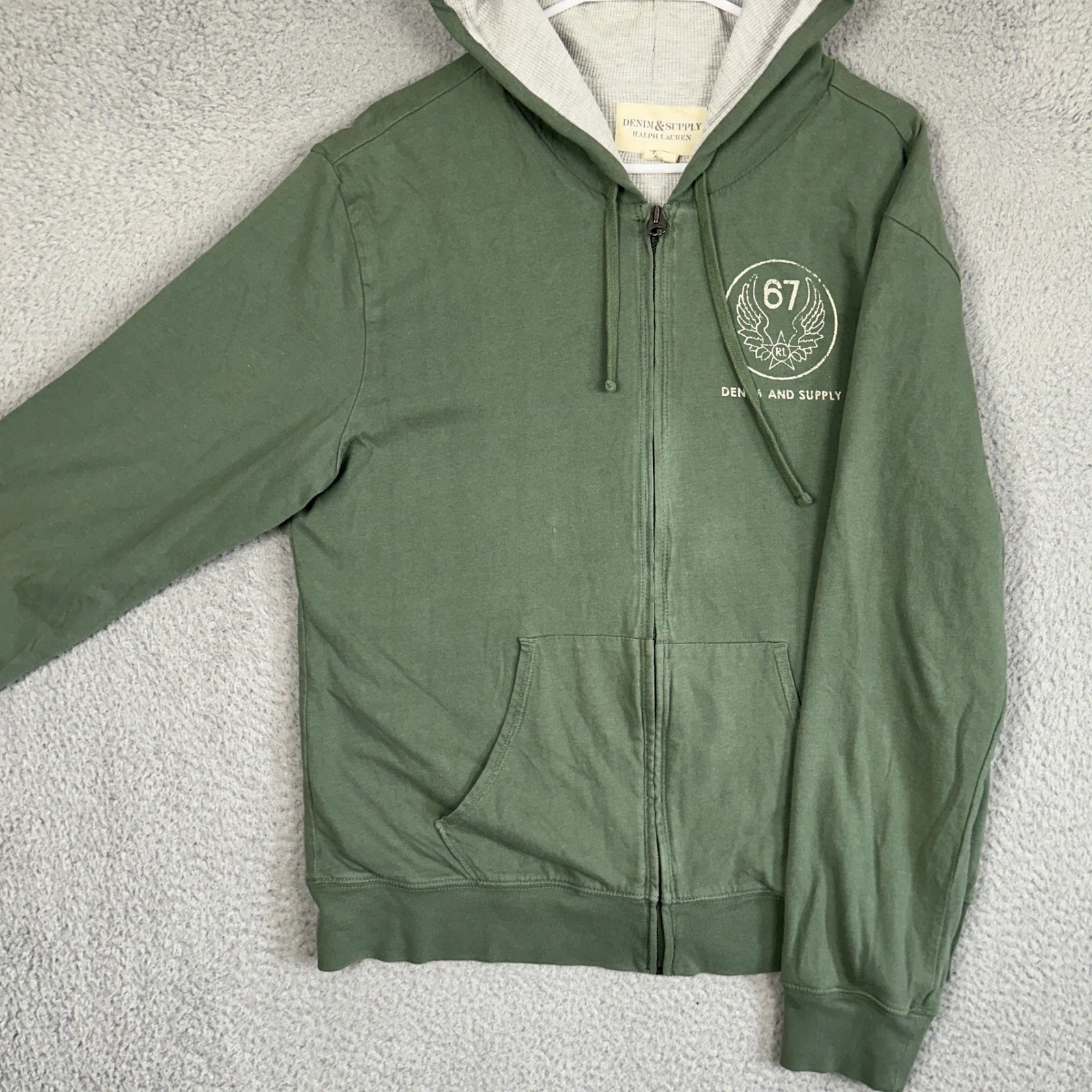 Denim Supply Ralph Lauren Jacket Mens Large Green Thermal Lined Hoodie Full Zip