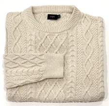 J. Crew Men's Medium Fisherman Chunky Cable Crewneck Sweater Cotton Ivory Beige