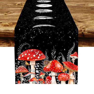 Moon Phase Red Mushroom Table Runner Kitchen Dining Coffee Table Decoration