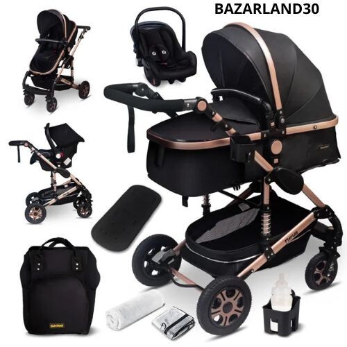 GaGaDumi florida Carrito 3 De 1 Conjunto Completo Con Silla Coche. Negro Y Oro