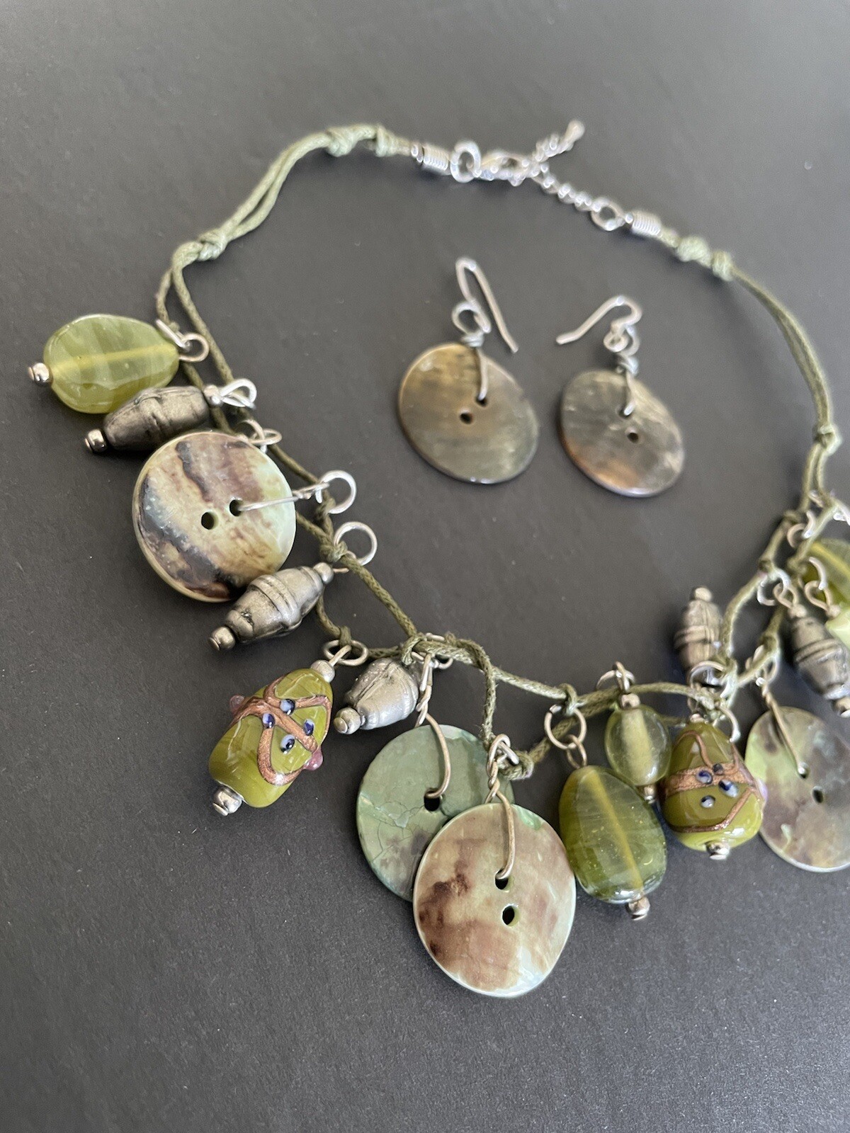 Boho Shell Glass Leather - Double Stranded Neckla… - image 3