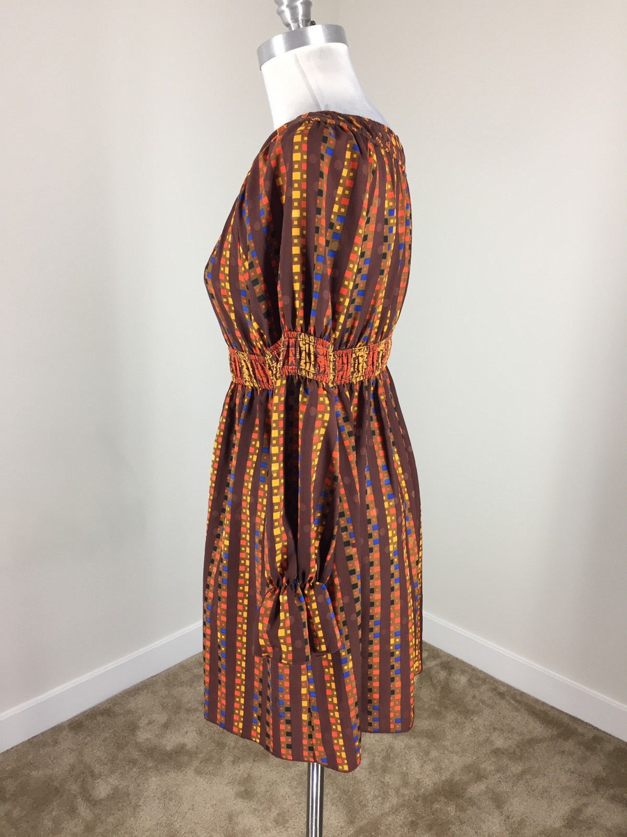 Robe Bohème Imprimée Marron Anna Sui Taille S - Manches Longues Cloche, Longueur Genoux - Neuf Sans étiquettes