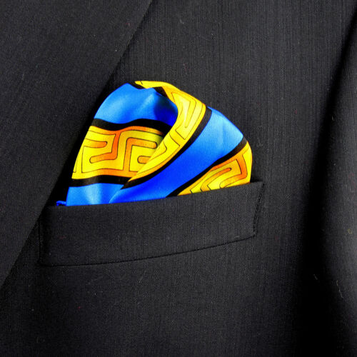 Men's Pocket Square Handkerchief Rush Limbaugh wedding Greek Key Silk Blue Hanky - Picture 3 of 3