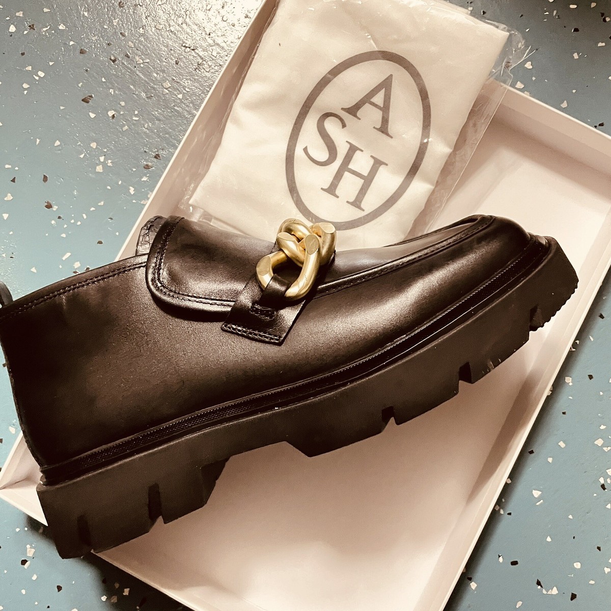 ASH Universe Chain Loafer Booties, US 10, Eur 41 M, 421230 Black