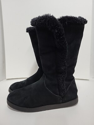 UNBRANDED BLACK SUEDE MID-CALF SIDE ZIP WINTER SNOW LADIES 10 BOOTS