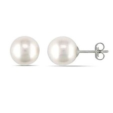 14K White Gold 5mm White Pearl Round Stud Earrings