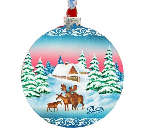 G.Debrekht 73416 Holiday Splendor Glass Winter Reindeer Ball 3.5" Glass Ornament - Picture 9 of 11