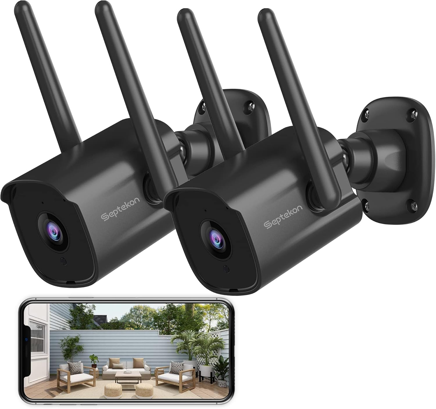 Security Camera Outdoor 2 Pack, 2.4G Wired Wifi Cameras for Home Security, 2K Su-image