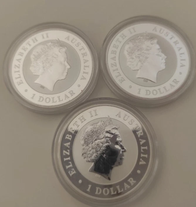 3 X 1 Oz 999 Silver Australian Kookaburra 2014 Perth Mint Bullion Coins (3) - Imagen 2 de 3