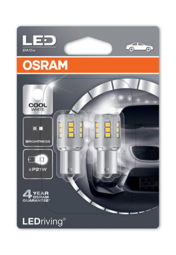 Osram LED Cool White 6000K Bulbs P21W 382 BA15s Bayonet Clear Glass 7456CW-02B - Picture 1 of 3
