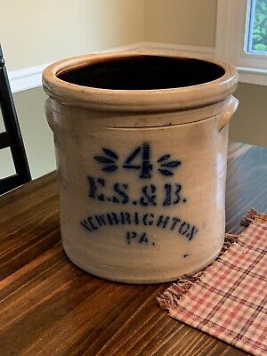 Antique E.S.& B. Salt Glazed Stoneware 4 Gallon Crock New Brighton, PA |  eBay