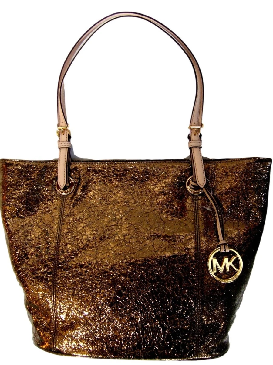 Michael Kors Metallic Gold Leather Jet Set Tote For Sale at