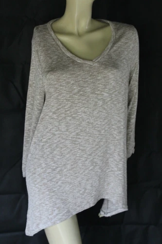 SIZE M EMERSON BEIGE MARLE POLYESTER 3/4 SLEEVE V NECK HIGH LOW TUNIC T-SHIRT 🤩