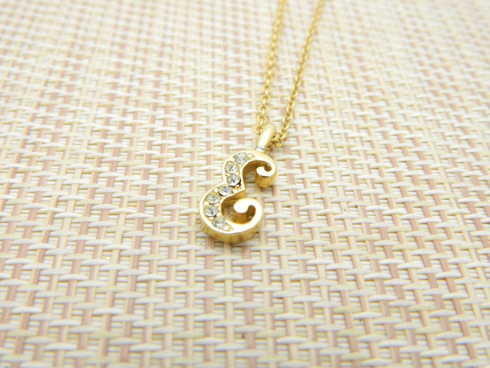 Clear Rhinestone Gold Tone E Initial Pendant Neck… - image 3