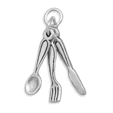 Knife Fork Spoon Silverware Set Movable 3D 925 Solid Sterling Silver Charm