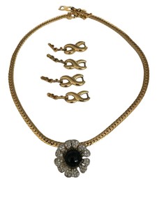 Authentic Vtg Necklace Nina Ricci D'Orland Triple Gold Plated Extensions Flower Pave 21"