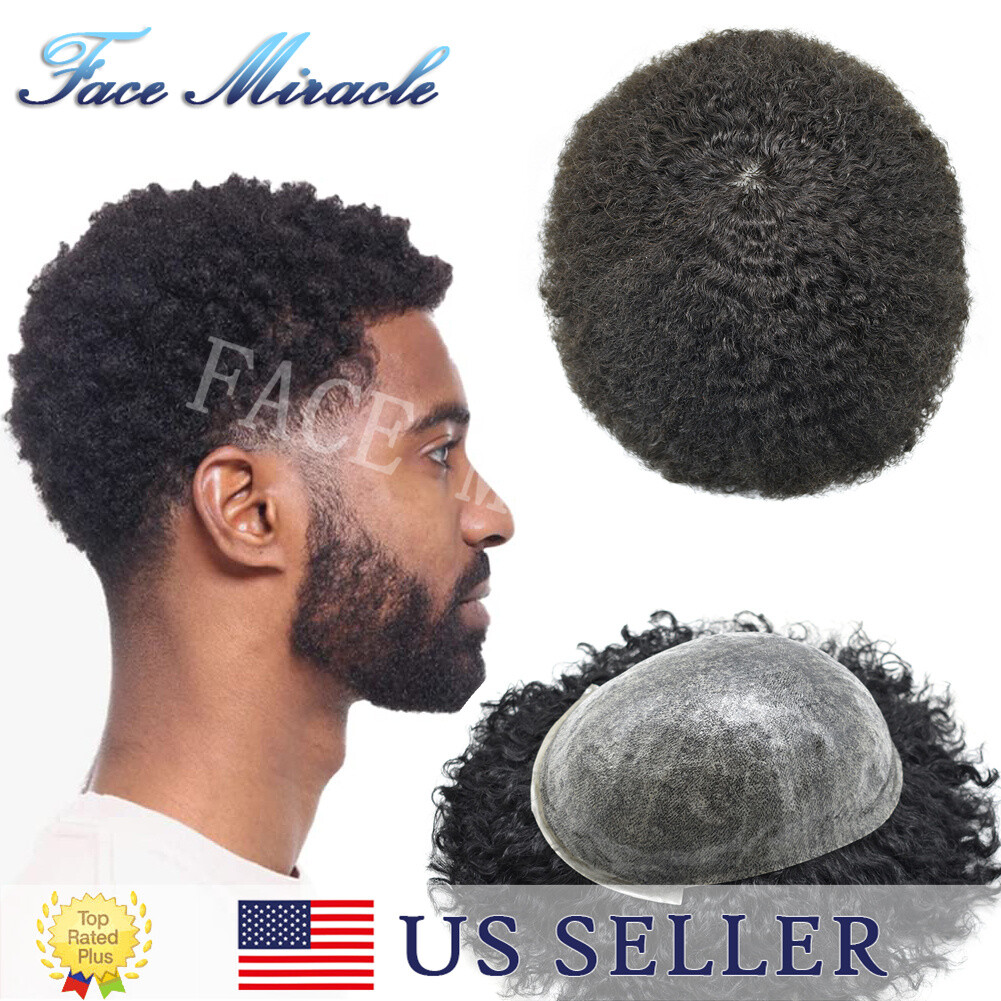 Afro Toupee for Black Men All Poly Mens Toupee Human Hair System