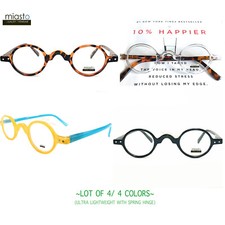 SET OF 4 PAIRS MIASTO EXTRA SMALL MINI OVAL ROUND READING GLASSES 1.75 4 COLORS