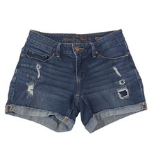 Faded Glory Denim Boyfriend Shorts Stretch Pockets Distressed Blue Size 4