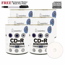 600 Smartbuy 52X CD-R 700MB White Inkjet Printable Disc Black Permanent Marker