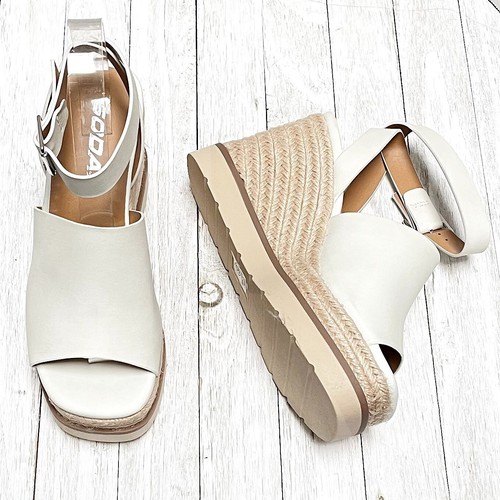 New Womens White Wide Band Platform Wedge Espadrille Sandals - Picture 3 of 5