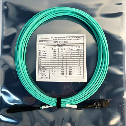 10M Fiber Patch Cord MPO/PC(F)-MPO/PC(F) MM OM3/150 8 Core Aqua AOC - Afbeelding 1 van 4