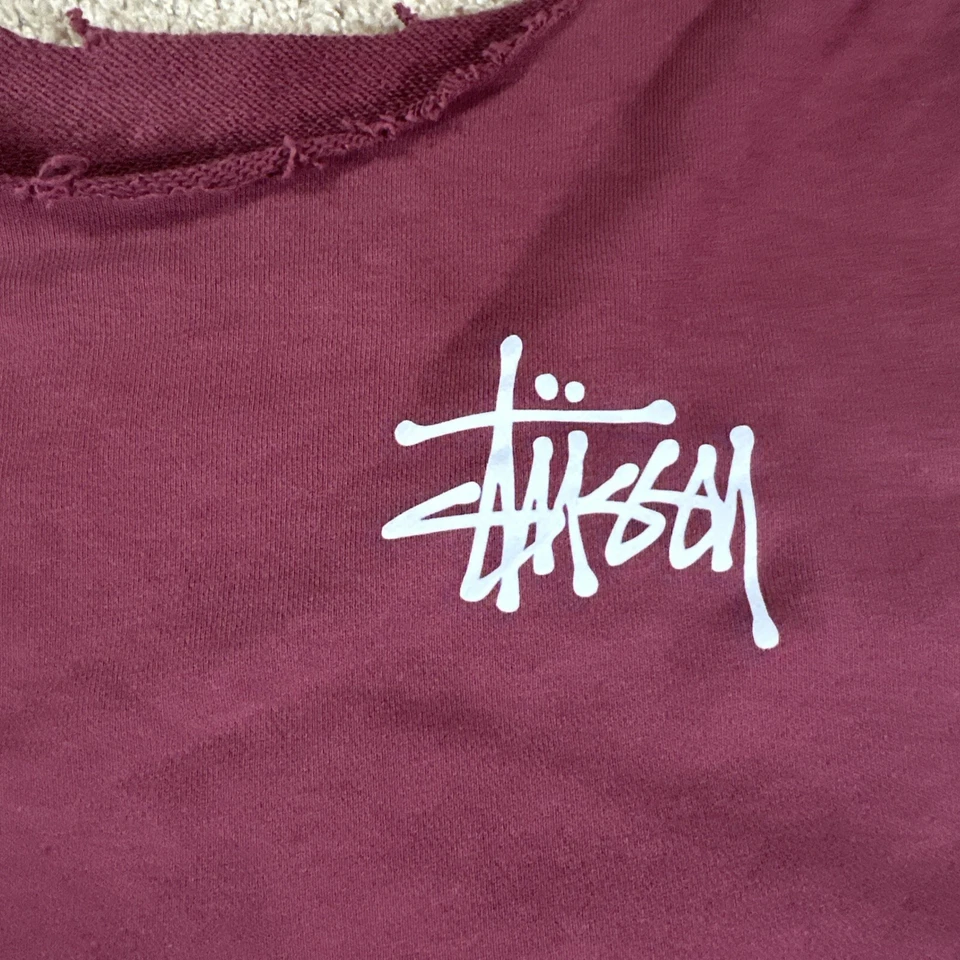 Sudadera Stussy Pullover Mujer Borgoña Estampado Grande Doble Cara Cuello Barco Foto 2 de 4