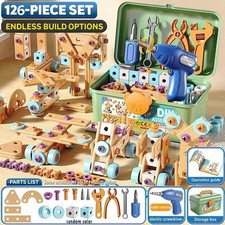 126-Piece Wooden Construction  Tool Set for Creative Pretend Play