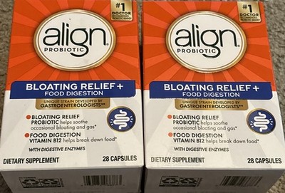 Align Probiotic Bloating and Gas Relief and Food Digestion 28 Caps 1/27+ 2 Boxes