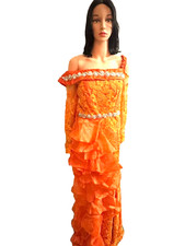 Luxury embellished lace side shoulder long sleeve gown for Ladies African gown.