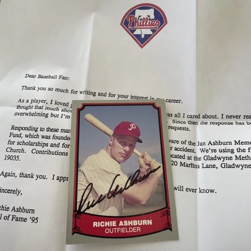 1988 Pacific Baseball Legends RICHIE ASHBURN #8 Signed Auto Phillies HOF 95