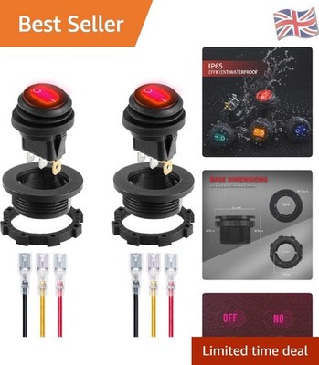 Präzisions Wipp Kippschalter mit roter LED - wasserdicht 3 Pin 20A/10A - 2er Pack