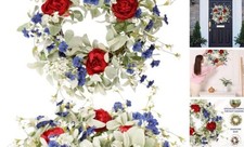 Memorial Day Patriotic Americana Wreath 22 Inch with Peony - Red White Blue