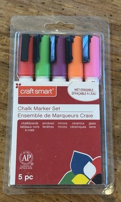 NEW CraftSmart CHALK MARKER SET of 5 FLOURESCENT Colors Wet-Erasable