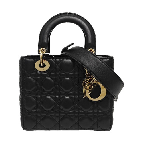 DIOR Lady Dior Medium Black Cannage Tote Bag Handbag Authentic M0565ONGE