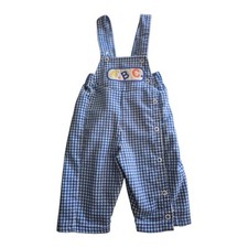 Vintage Buster Brown ABC Plaid Overalls 3-6 Months Blue White Alphabet Jumper