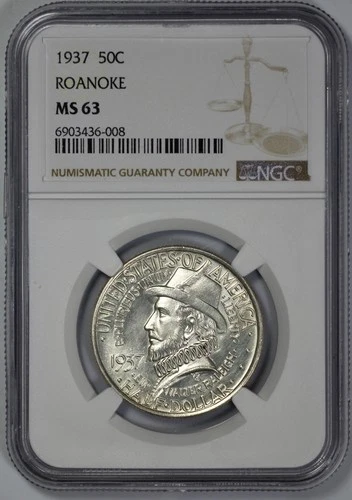 1937 Roanoke 50c Commemorative Silver Half Dollar NGC MS 63 Semi Proof Like