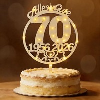 Tortendeko 70 Geburtstag Holz Cake Topper Mit LED Lichterkette Blumenstecker