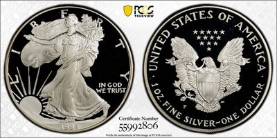 1994 Proof American Silver Eagle PCGS PR69 DCAM w/OGP Flawless Intense ...