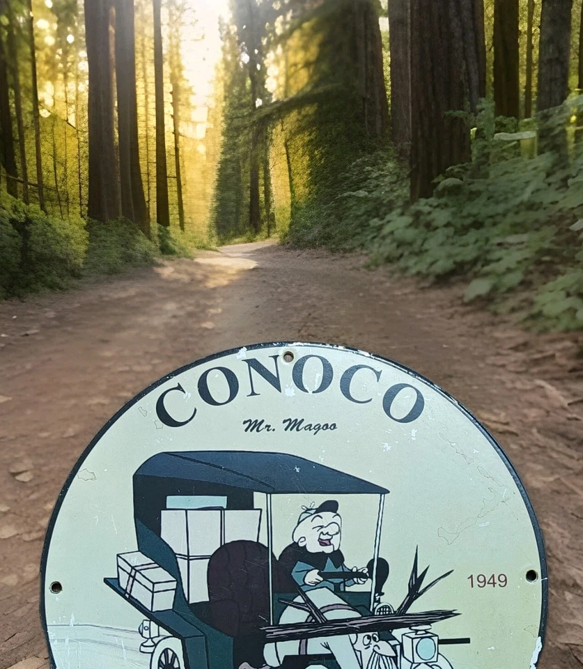 1940's VINTAGE CONOCO GASOLINE PUMP PLATE MAN CAVE PORCELAIN ENAMEL SIGN 12" - Image 2 of 4