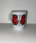Vintage Fire King Anchor Hocking Red Rose White Milk Glass Stackable Mug